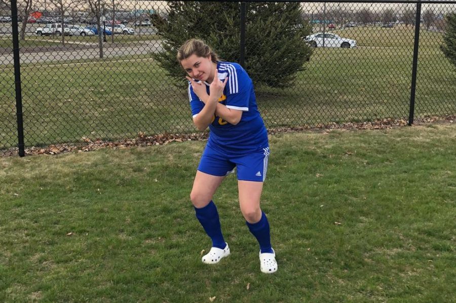 Senior Maikayla Josling poses for a silly picture after a soccer game this year.