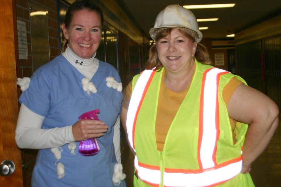 Health and teacher Amy Graham (l to r) and Career Development teacher Colleen Grathoff  participate in Halloween at KHS.