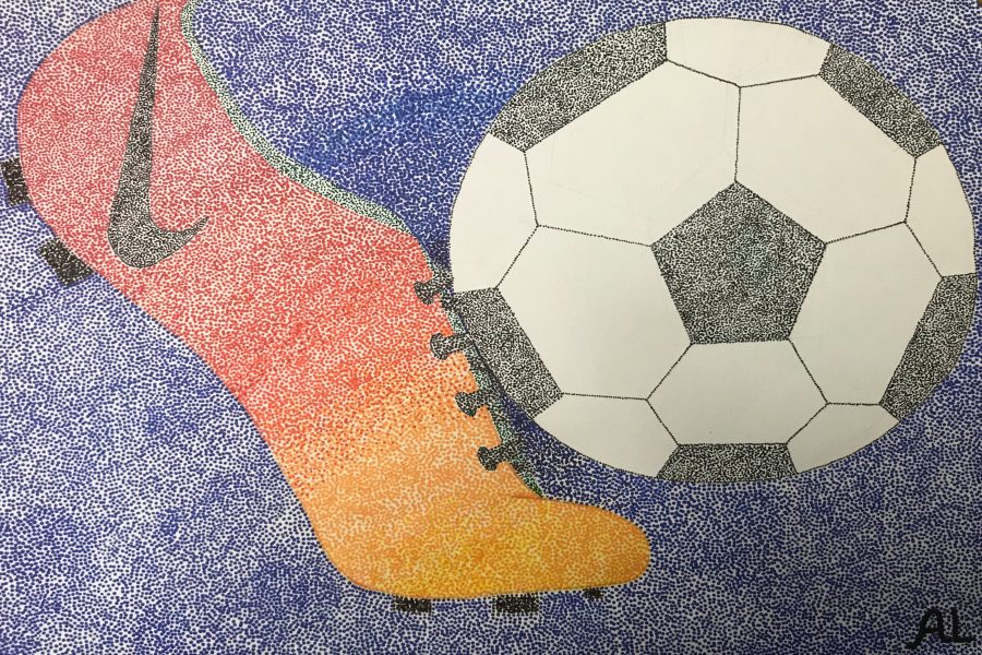 Senior Alexa Lippert created this piece in her Studio Art class. She used Sharpie markers to do pointillism - an art strategy which uses individual dots to create a larger picture.