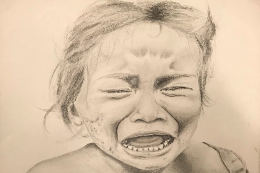 Madison Kreinbrink, senior, drew this piece with charcoal. This is the second composition of her theme Hardships due to Experience.