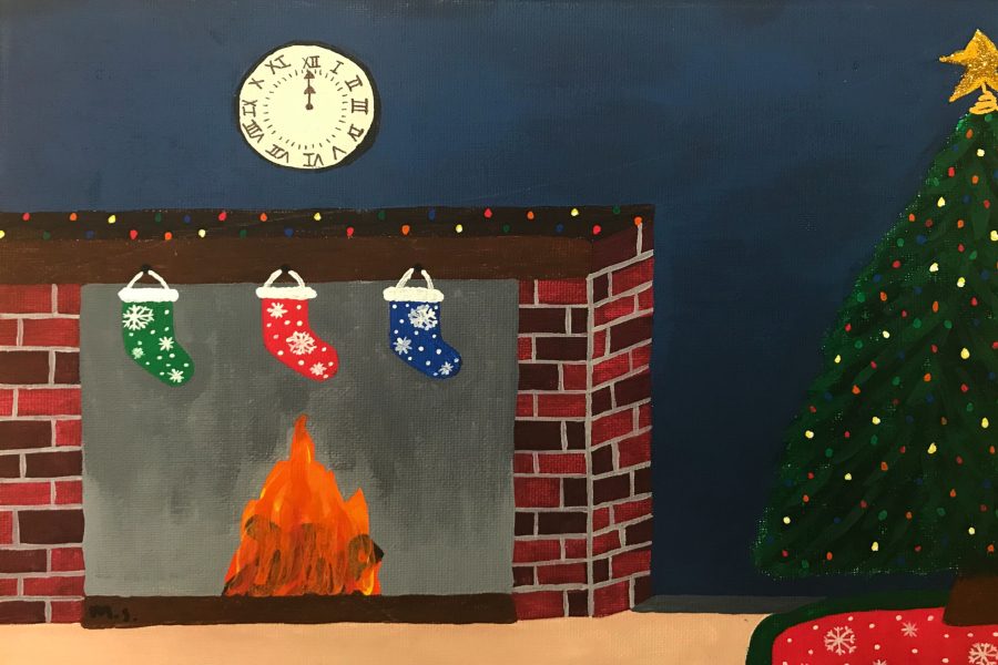 Senior Makayla Shattuck used acrylic paint on canvas to create her Christmas piece. This is the second composition of her theme Seasons.