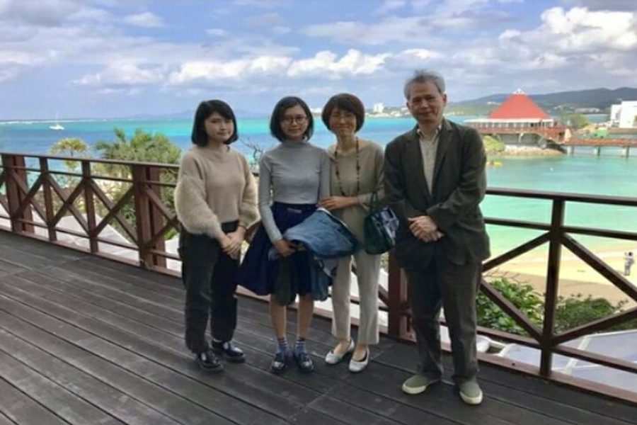 Senior Natsuho Kaneshiro  (second from left) stands with her family in Japan.