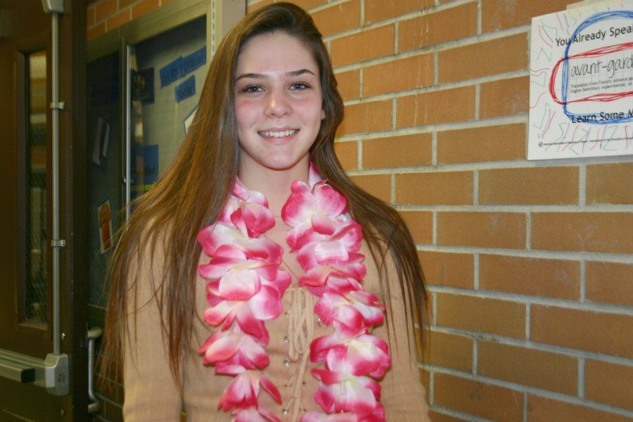 Sophomore Faith Burris shows her school spirit on tropical Tuesday.