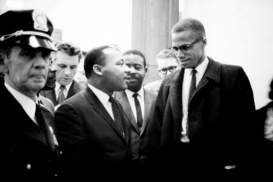 	
Malcom X (right) and the rev. Dr. Martin Luther King, Jr. (center) meet before a press conference. Both men had come to hear the Senate debate on the Civil Rights Act of 1964. This was the only time the two men ever met. Their meeting lasted only one minute.