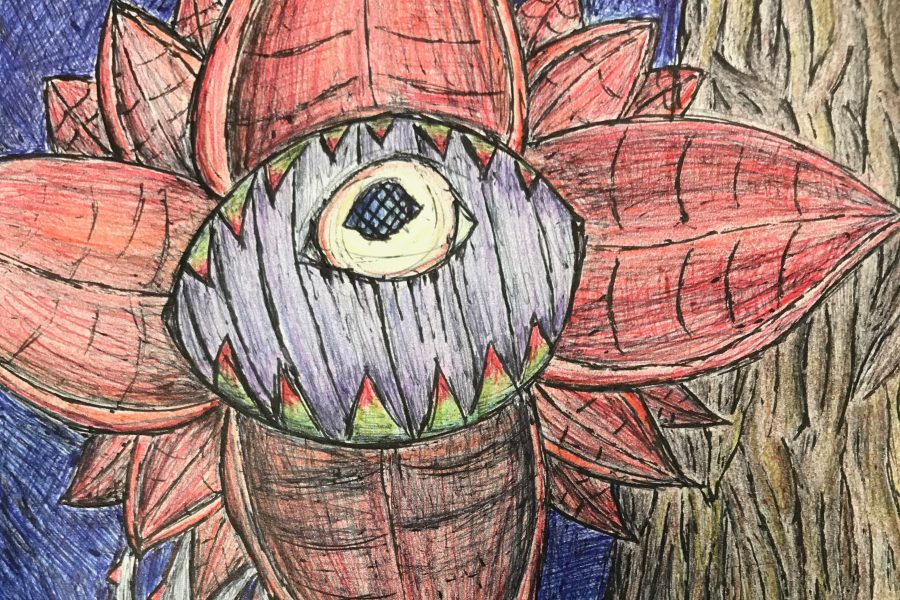 Sophomore Matthew Ehrmantraut used colored pens to create this drawing. Its inspired by the author H.P. Lovecrafts Cthulu mythos.