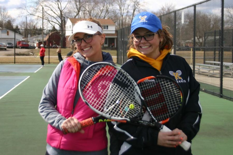 Seniors+Chloe+Clarambeau+left%29+and+Stephanie+Lane+are+two+of+the+key+returners+on+the+tennis+team+this+year.