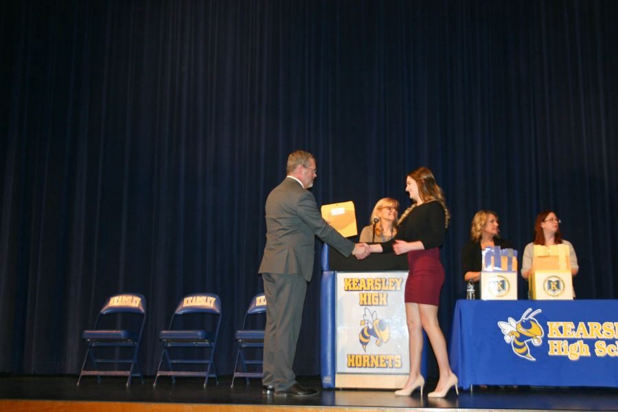 Senior Emma Bishoff earns awards at the Mid-Year Honors Convocation on Tuesday, March 5.