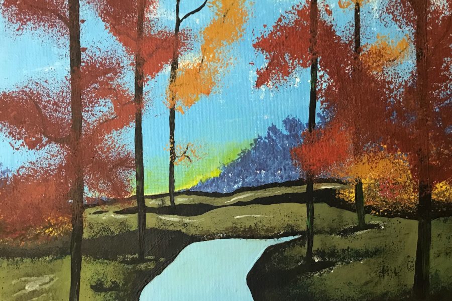 Senior Grace Chandler created this forest scene with acrylic paint. Chandler has been exploring the theme Landscapes for her Studio Art class.