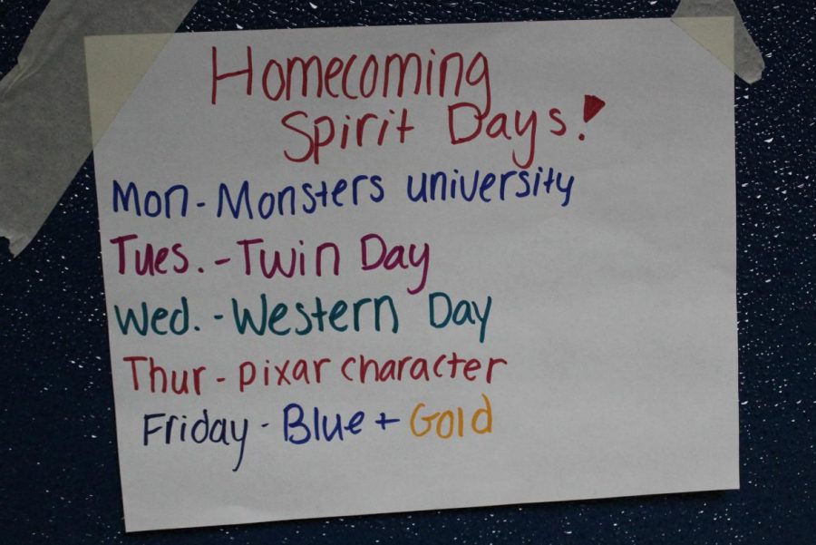 Students will participate in spirit days during Homecoming. Homecoming is Pixar-themed this year.
