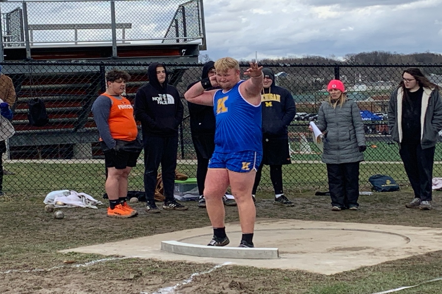 Senior Brendan Schanick getting ready to throw in shot. 